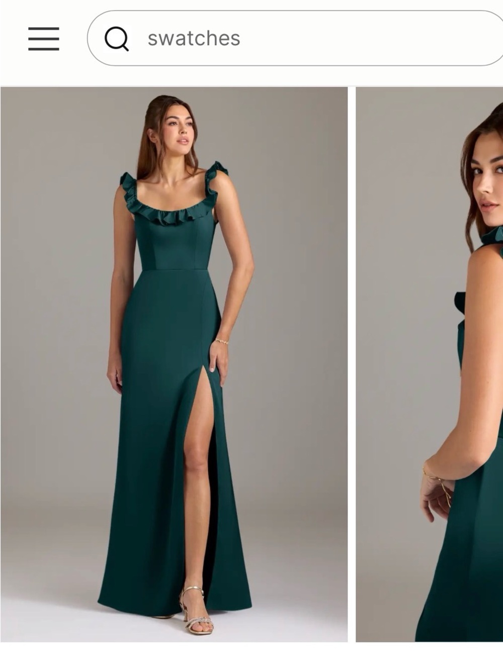 Azazie Deep Green Ruffle-Shoulder Maxi Dress